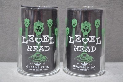 2x Greene King Level Head One Pint 20oz geprägtes Bierglas Neu 2025 CE M25