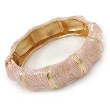 Dusty Pink Enamel Segmental Hinged Bangle Bracelet In Gold Plating - 19cm L