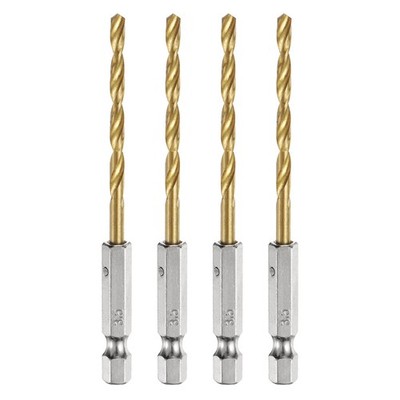 4pcs 1/4'' Hex Shank Twist Drill Bits 3.5mm Titanium Coated Jobber Drill Bit Gold