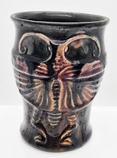 Fantastic Vintage Arts & Crafts Movement Majolica Vase with Flying Insects Decor