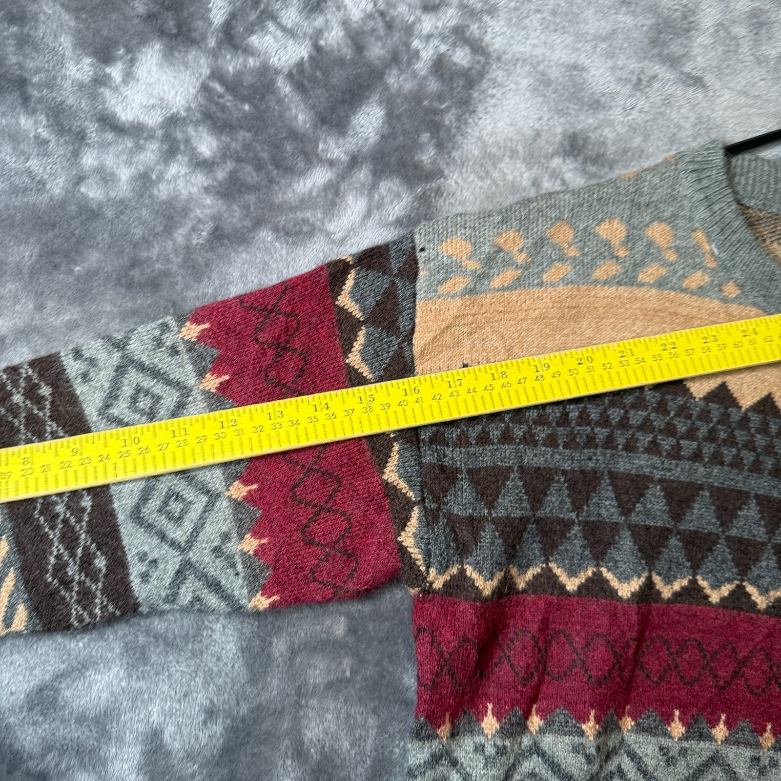 Multi Pattern Long Sleeve Geometric Knit Sweater … - image 6