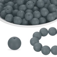 65Pcs Silicone Beads 15mm Round Rubber Focal Beads Bulk, Dark Gray