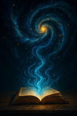 Magical Spell Book Galaxy Swirl AI Art Phone Wallpaper Digital Background