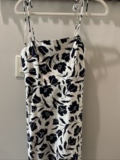 Old Navy Linen Blend Shift Dress Tie Strap White Blue Tropical Floral Sz Large