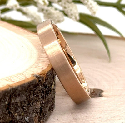 Rose Gold Tungsten Unisex Band For Christmas Gift 4MM Brushed Polished Edge Ring