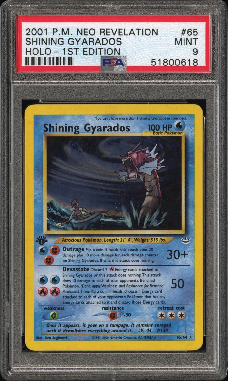 PSA 9 MINT Shining Gyarados 65/64 1st Edition Neo Revelation Holo Pokemon Card