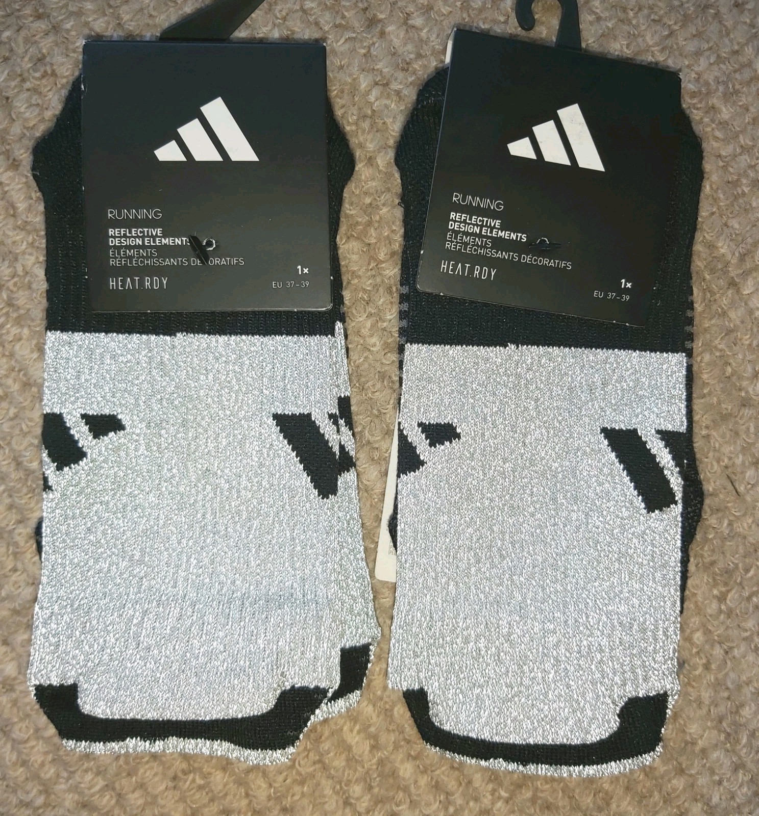 2 Pairs ! S 4.5-5.5 37-39 ADIDAS Black REFECTIVE RUNNING Reflex XCITY SOCKS Jos1