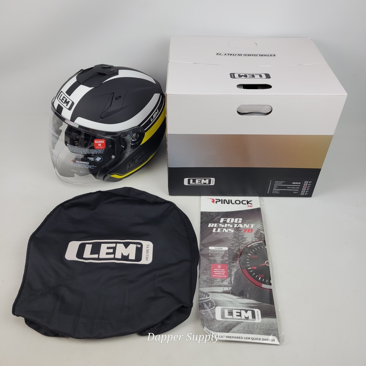 LEM Quick Open Face Motorcycle Helmet Medium Flo Yellow Matte