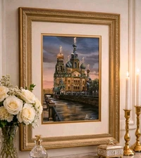 Signed 2004 Gold-Embellished Watercolor “Church of the Savior on Spilled Blood” 