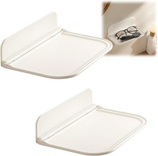 2PCS Foldable Bathroom Shelf,No Drill,Self Adhesive Floating Shelves White,Small