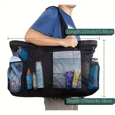 Extra Large Beach Bag Waterproof Foldable Tote with Mesh Straps Zipper Pocket