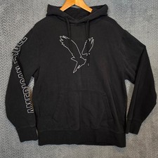 American Eagle Mens Super Soft Black Eagle Graphic Pullover Hoodie Large L