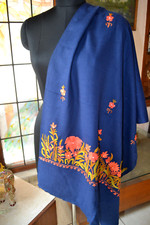 EXOTIC CREWEL EMBROIDERY ESTOLA Brod  KASHMIR  BEAUTIFUL 100 CASHMERE PASHMINA