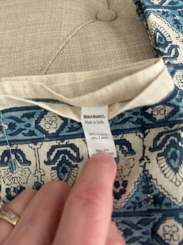 4~New~World Market~Hand Blocked Printed Napkins~Blues~Khaki~Nice! - Picture 5 of 7