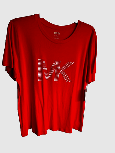 NWT $88 Michael Kors MK Red With White Studded Logo T- Shirt/Top Plus size 1X