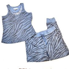 Live Love Lounge Karen Neuburger Sleep Pajama 2 Piece Set Blue Zebra Print M