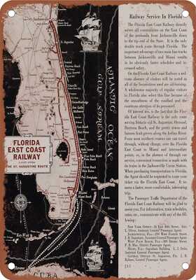 METAL SIGN - 1936 Florida East Coast Railway Service Map - Vintage Rusty Look