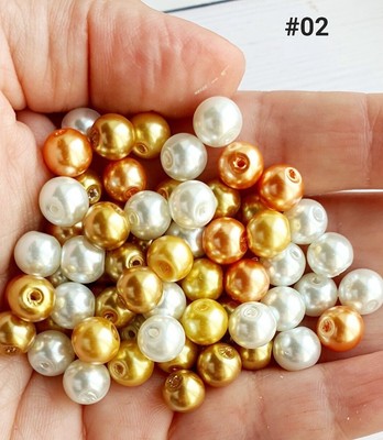 100 Glasperlen Perlen 8 mm Mix perlmutt Glas gemischte Farben Schmuck Basteln Perlen