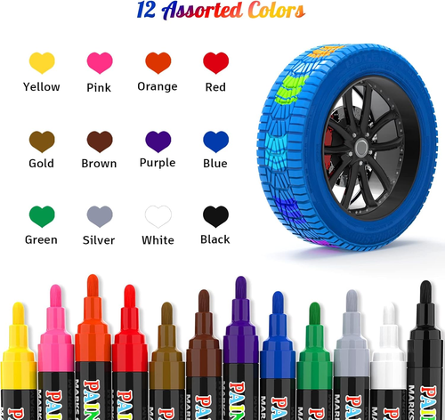 Paint Markers Pens, 12 Colors Oil-Based Waterproof Fancy Paint Markers, Quick - Picture 2 of 12