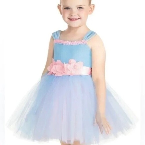 Revolution Costume Dress Girls Small Blue Pink Sequin Floral Satin