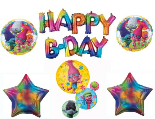 Dedicación repetición Quejar Trolls Feliz Cumpleaños Globos de decoración fiesta letras suministros  Película Brillo | eBay