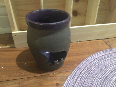 Boot Hill Pottery cut out Bear Deep Purple  on matte  candle holder 4.5''X3.5''