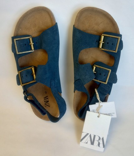 NEW ZARA KIDS LEATHER Blue SANDALS SHOES WITH STRAPS SZ 1 EUR 32/CH29/12