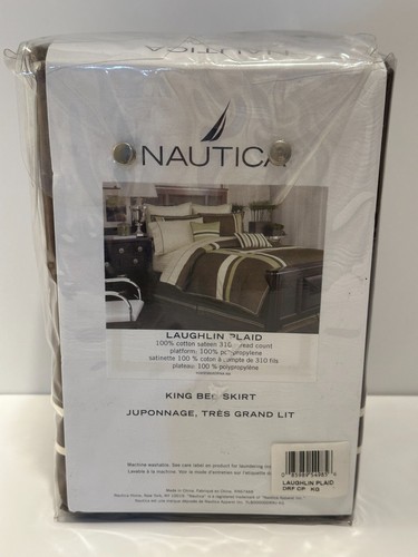 NAUTICA KING BED SKIRT - LAUGHLIN PLAID - BROWN - NEW RETAILS: $100.00 - Picture 5 of 6
