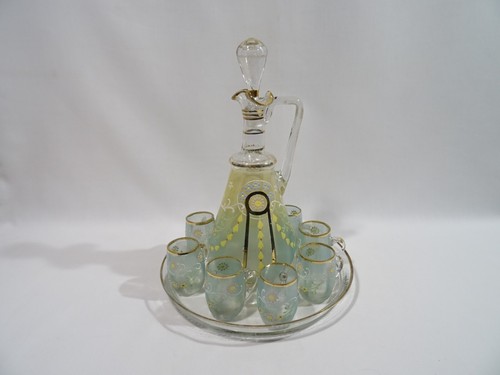 ANCIEN SERVICE A LIQUEUR EN VERRE SOUFFLE EMAILLE ET DORE ANCIENT LIQUOR SERVICE - Picture 14 of 14