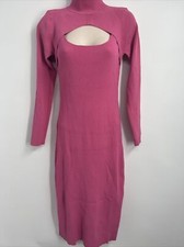 ELIE TAHARI Women's Sleeveless Mock Neck Keyhole AZALEA Pink Dress Size L