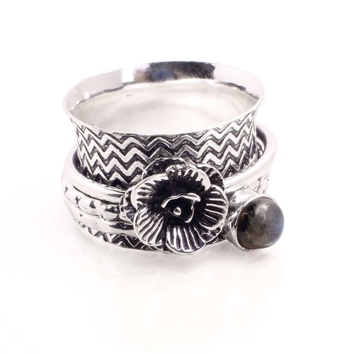 Bañado en Plata Giratorio Anillo Handmade Joya Regalo para Mujer Tamaño US 7.5