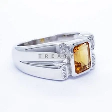 Citrine Emerald Cut Gemstone With 925 Sterling Silver Ring For Men's #59