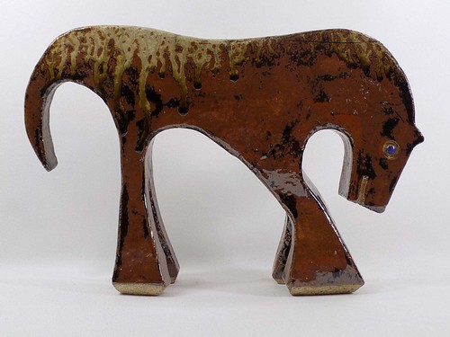 Vintage Stoneware Horse Sculpture 14 Inches 7 Pounds Signed FREE USA SHIPPING!