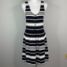 J Crew Womens Dress Medium Button Sleeveless Navy White Striped Villa
