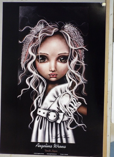 24w"x36H" TIMIDE LAPIN by ANGELINA WRONA - TIMID RABBIT GIRL WHITE DRESS - Picture 2 of 2