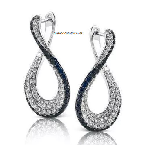 Lab-Created White Diamonds & Blue Sapphire 2.87TCW Infinity Hoop Fine Earrings - Picture 1 of 2