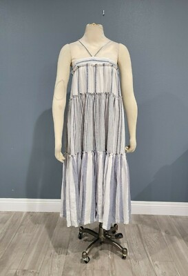 J CREW Blue White Chambray Striped Halter Smock Midi dress XS | eBay