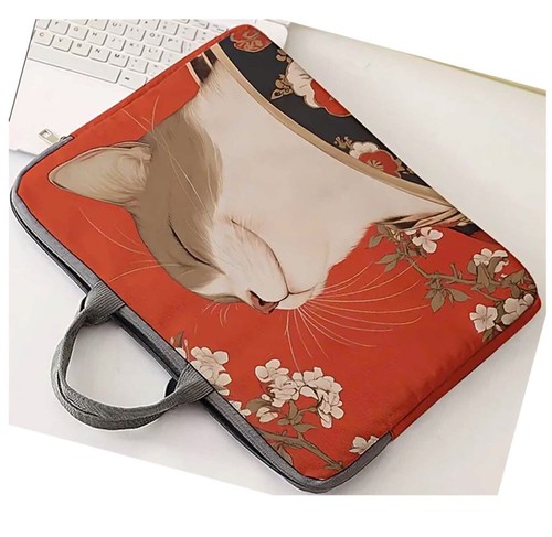 Laptop/Tablet Bag w Handle Red Happy Cat New. - Afbeelding 3 van 4