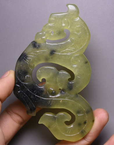 10CM Rare Chinese Old Jade Carving Dragon Phoenix Yubi Token Amulet Pendant - Picture 4 of 4
