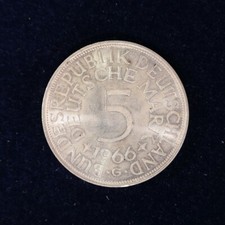 5 Deutsche Mark BRD 1966 G Silberadler STGL - Fehlpr&auml;gung: ohne Randschrift