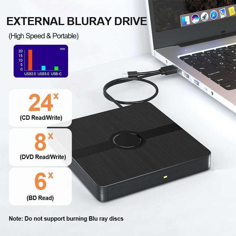 External Blu-ray Drive USB 3.0 and Type-C BD Combo Burner 3D