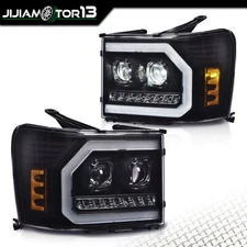  Fit For 07-14 GMC Sierra 1500 2500HD 3500HD LED DRL Tube Projector Headlights