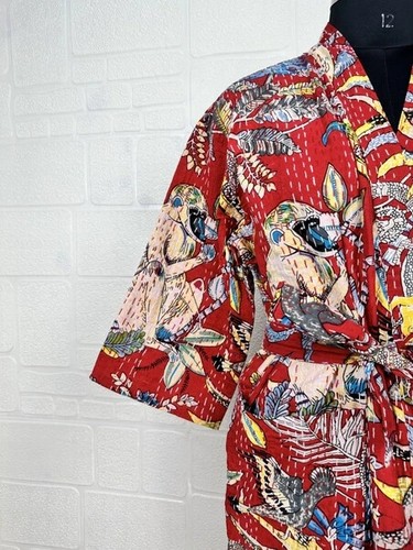Indian Handmade Kantha Jacket, Soft Silk Kantha Jacket, Cotton Bath Robe Kimono - Picture 3 of 7