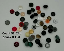 52 Lot Mixed Button 24L Shank & Flat 2 Hole & 4 Hole Mix Multicolor  Metal
