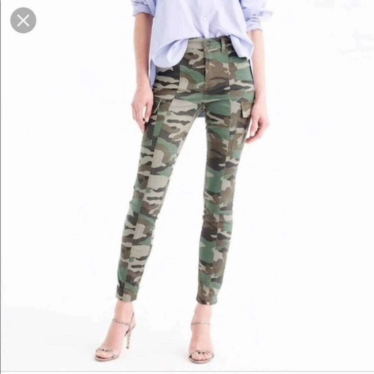 J. Crew Camo Cargo Toothpick Army Military Print High Rise Pant 28 Small G7464