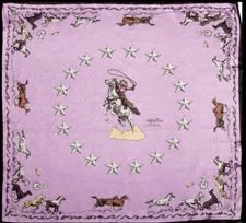 Wyoming Traders Wild Rag Cowboy Mustang Lavender Silk Scarf - 34.5"
