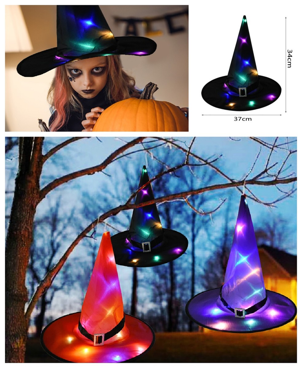 5pcs Halloween Witch Hats LED String Lights Light Up Outdoor Hanging House  Decor
