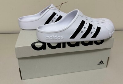 NEW Adidas Adilette White Black Clogs FY8970 Mens Sz 8 Women Sz 9!