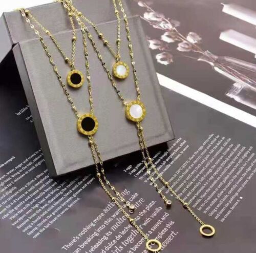 18k Gold Plated Reversible Black And White PendantLayered Necklace for Women - Picture 2 of 4