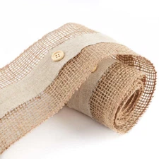 Factory Direct Craft Button Embellished Burlap Ribbon